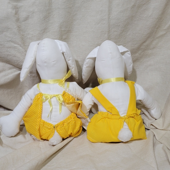 Overly-Raker Vintage FancyWorks Friends Hand Made Plush Bunnies Boy & Girl Set - Picture 2 of 9